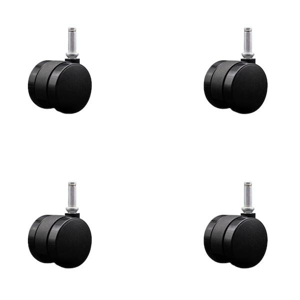 2'' Office Chair Casters Nylon Twin Wheel 7/16'' Grip Ring Stem , 4PK